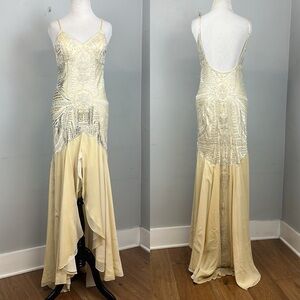Vintage Sue Wong 100% Silk Art Deco Beaded Sequins Wedding Gown Sz 10